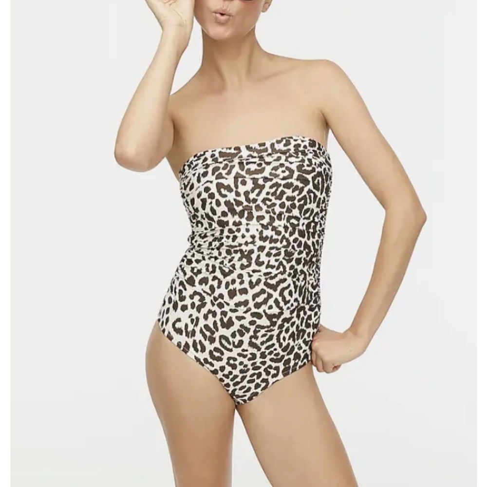 J Crew Women Ruched bandeau one-piece swimsuit in leopard print Size 4